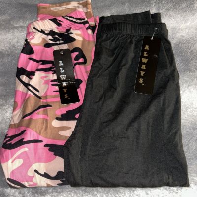 Always Ladies Capri Leggings One Size  Black & Pink Camouflage Buttery Soft